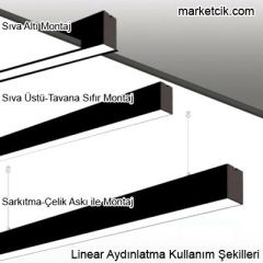 Tarzavize 1.20 metre 38 Watt Beyaz Işık Linear Led Aydınlatma, Mimari Led Aydınlatma Çelik Askı Telli Montaj - Beyaz Kasa