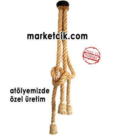 Tarzavize Dekoratif 3 lü Orjinal Jut Halatlı Dekoratif Halat Sarkıt Avize Porselen Duy