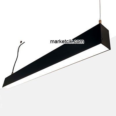 Tarzavize 2 metre 64 Watt Beyaz Işık Linear Led Aydınlatma, Mimari Led Aydınlatma Çelik Askı Telli Montaj - Siyah Kasa