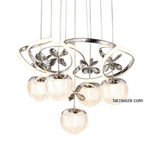 Tarz Krom 5'li Sarkıt Led Avize 3 Renk Işıklı TRZ-1100
