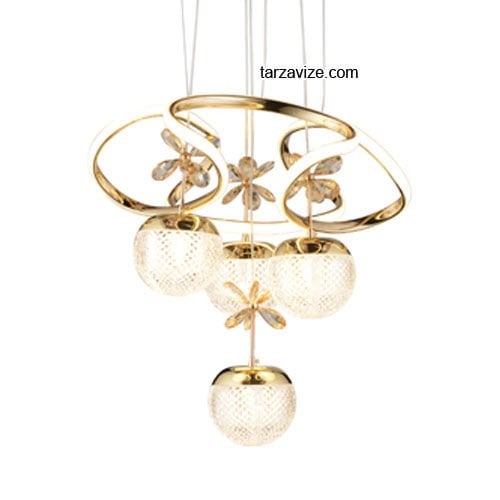 Tarz Gold 4'lü Sarkıt Led Avize 3 Renk Işıklı TRZ-1000