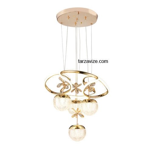 Tarz Gold 4'lü Sarkıt Led Avize 3 Renk Işıklı TRZ-1000