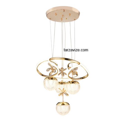 Tarz Gold 4'lü Sarkıt Led Avize 3 Renk Işıklı TRZ-1000