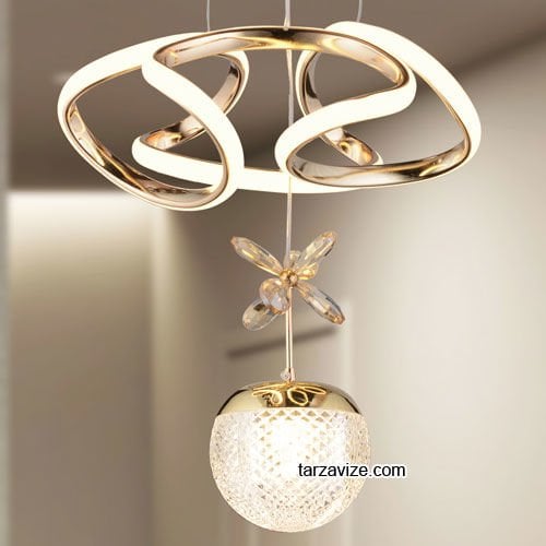 Tarz Gold Tekli Sarkıt Led Avize 3 Renk Işıklı TRZ-121