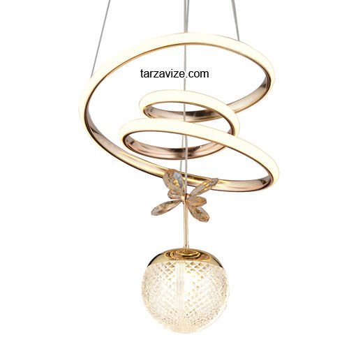 Tarz Gold Tekli Sarkıt Led Avize 3 Renk Işıklı TRZ-122