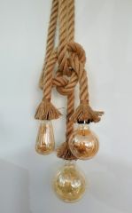 Tarzavize Dekoratif 3 lü Orjinal Jut Halatlı Dekoratif Halat Sarkıt Avize Porselen Duy