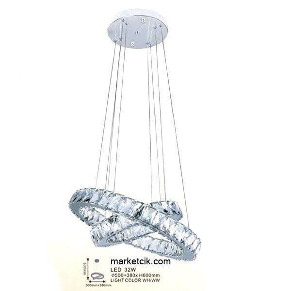 Tarzavize 32 Watt Dekoratif Kristal Camlı Led Avize Gün ışığı