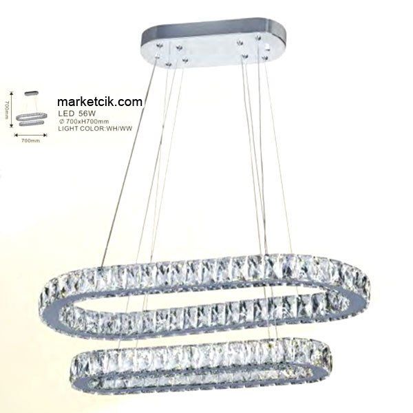 Tarzavize 56 Watt Dekoratif Kristal Camlı Led Avize Beyaz Işık