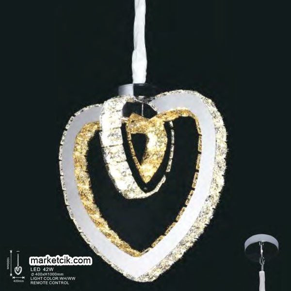 Tarzavize 42 Watt Kalp Model Dekoratif Kristal Camlı Led Avize Beyaz Işık