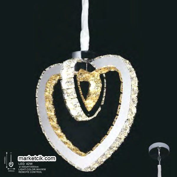 Tarzavize 42 Watt Kalp Model Dekoratif Kristal Camlı Led Avize Gün ışığı