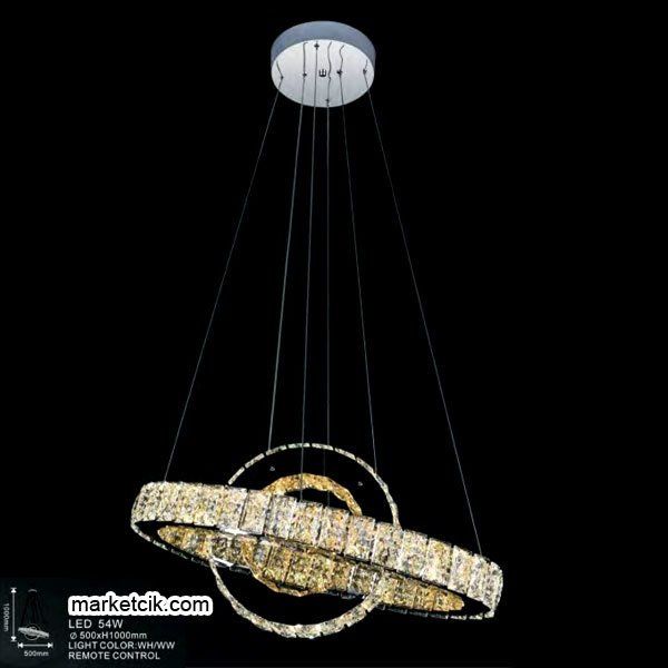 Tarzavize 54 Watt Dekoratif Kristal Camlı Led Avize Beyaz Işık