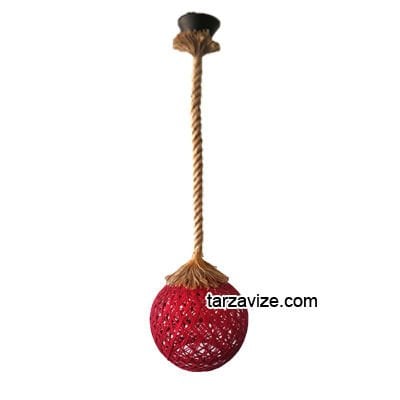 Tarzavize Kırmızı Hasır Şapkalı Halat Avize