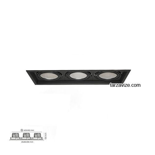 Tarzavize 3x30-40 Watt Sıva Altı Üçlü Mağaza Led Spot Armatür Siyah-Beyaz Kasa TR2083D
