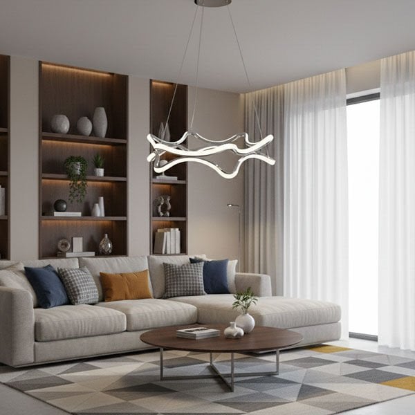 İç İçe Yıldız Modern LED Avize - 3 Renk Işıklı Tekli Sarkıt Tarz Avize