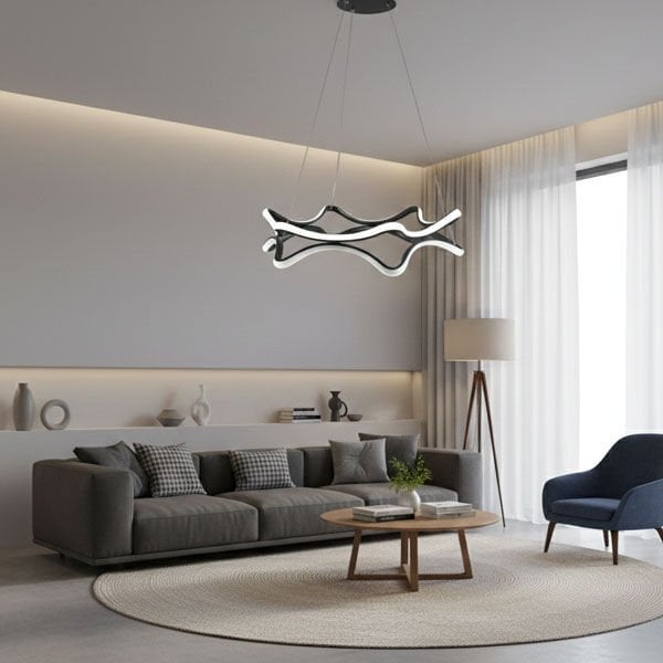 İç İçe Yıldız Modern LED Avize - 3 Renk Işıklı Tekli Sarkıt Tarz Avize