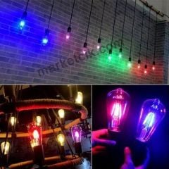 Edison Dekoratif Yeşil Led Rustik Ampul 4 Watt E27 Duy, ST64 Oval Armut Ampul Modeli