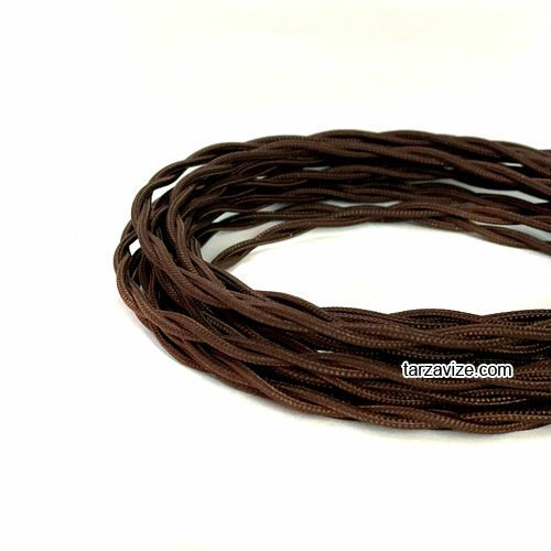Tarzavize 2x0,50mm Kahverengi Renkli Dekoratif BURGULU Kumaş Kablo, 1 Metre