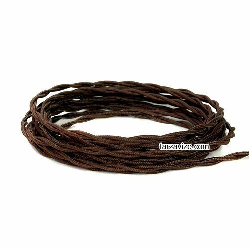 Tarzavize 2x0,50mm Kahverengi Renkli Dekoratif BURGULU Kumaş Kablo, 1 Metre