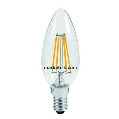 Marketcik 4 Watt E14 Duy Led Filament Ampul, İnce Duy Mum Model Led Ampul