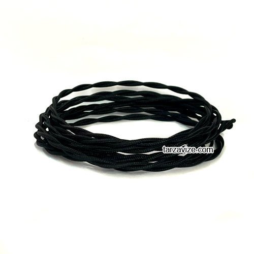 Tarzavize 2x0,50mm Siyah Renkli Dekoratif BURGULU Kumaş Kablo, 1 Metre
