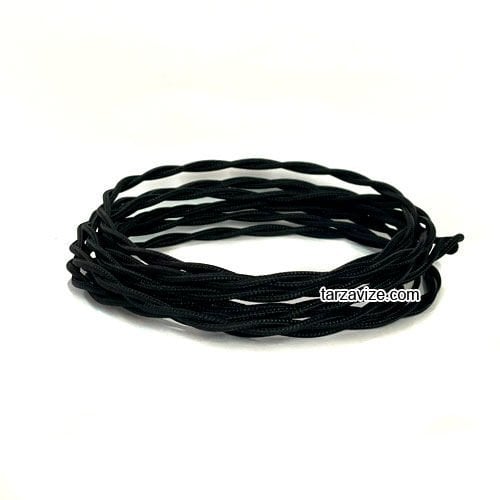 Tarzavize 2x0,50mm Siyah Renkli Dekoratif BURGULU Kumaş Kablo, 1 Metre