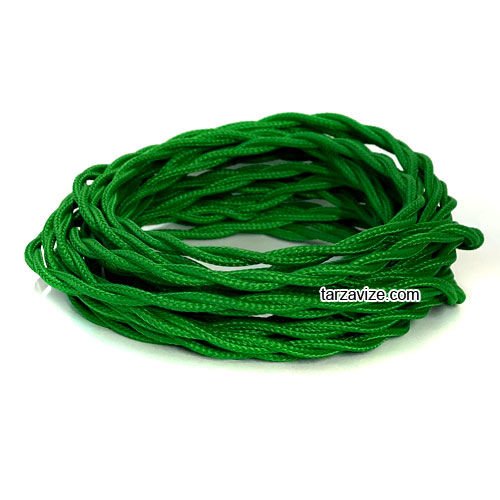 Tarzavize 2x0,50mm Yeşil Renkli Dekoratif BURGULU Kumaş Kablo, 1 Metre
