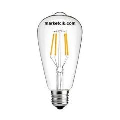 Marketcik 6 Watt E27 Duy ST64 Armut Model Beyaz Işık Led Filament Ampul