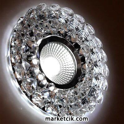 Marketcik Sıva Altı Dekoratif Kristal Cam Led Spot Armatür 3 Watt Beyaz-Günışığı Işık Gün ışığı