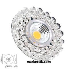 Marketcik Sıva Altı Dekoratif Kristal Cam Led Spot Armatür 3 Watt Beyaz-Günışığı Işık Gün ışığı