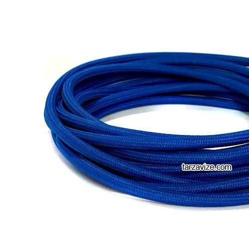 Tarzavize 2x0,50mm Mavi Renk Dekoratif Örgülü Kumaş Kablo, 5 Metre