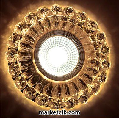 Marketcik Sıva Altı Dekoratif Kristal Cam  Led Spot Armatür 3 Watt Beyaz-Günışığı Işık Beyaz Işık