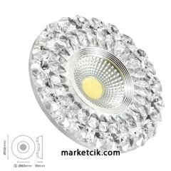 Marketcik Sıva Altı Dekoratif Kristal Cam  Led Spot Armatür 3 Watt Beyaz-Günışığı Işık Gün ışığı