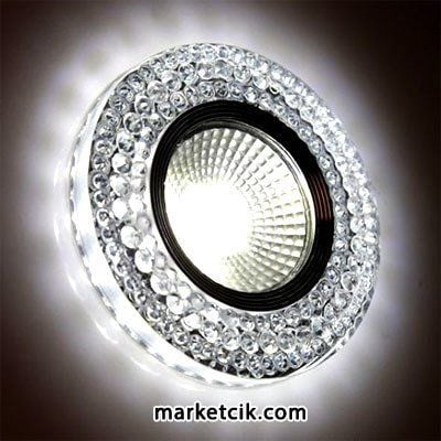 Marketcik Sıva Altı Dekoratif Kristal Cam Led Spot Armatür 3 Watt Beyaz-Günışığı Işık Beyaz Işık