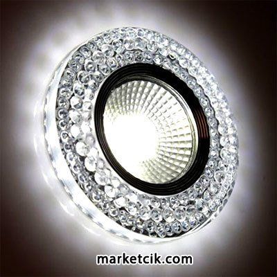 Marketcik Sıva Altı Dekoratif Kristal Cam Led Spot Armatür 3 Watt Beyaz-Günışığı Işık Gün ışığı