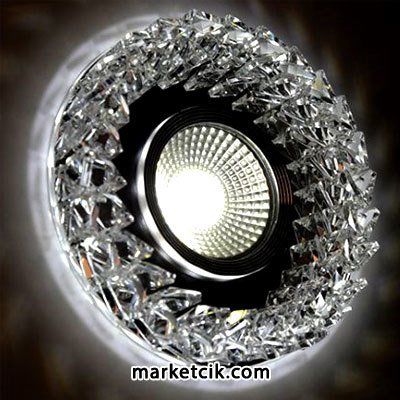Marketcik Sıva Altı Dekoratif Kristal Cam Led Spot Armatür 3 Watt Beyaz-Günışığı Işık Beyaz Işık