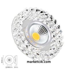 Marketcik Sıva Altı Dekoratif Kristal Cam Led Spot Armatür 3 Watt Beyaz-Günışığı Işık Beyaz Işık
