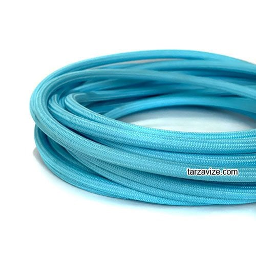 Tarzavize 2x0,50mm Açık Mavi Renk Dekoratif Örgülü Kumaş Kablo, 5 Metre