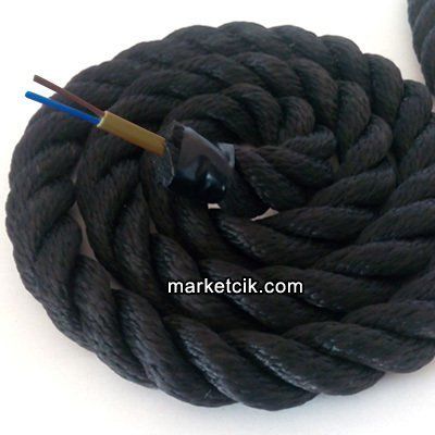 Tarzavize 2cm Dekoratif Örgülü Siyah Halat Kablo, 1 Metre