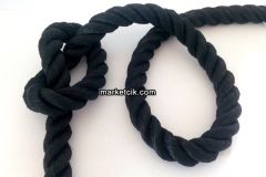 Tarzavize 2cm Dekoratif Örgülü Siyah Halat Kablo, 1 Metre