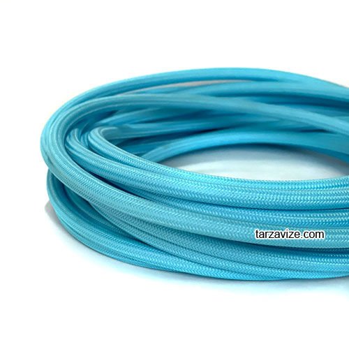 Tarzavize 2x0,50mm Açık Mavi Renk Dekoratif Örgülü Kumaş Kablo, 1 Metre