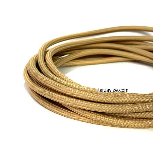 Tarzavize 2x0,50mm Bej Renk Dekoratif Örgülü Kumaş Kablo, 1 Metre