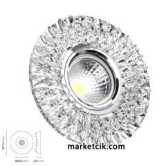 Marketcik Sıva Altı Dekoratif Kristal Cam Led Spot Armatür 3 Watt Beyaz-Günışığı Işık Beyaz Işık