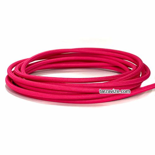 Tarzavize 2x0,50mm Pembe Renk Dekoratif Örgülü Kumaş Kablo, 1 Metre