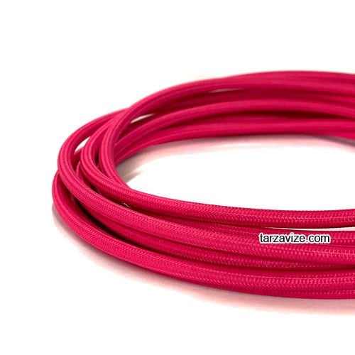 Tarzavize 2x0,50mm Pembe Renk Dekoratif Örgülü Kumaş Kablo, 5 Metre