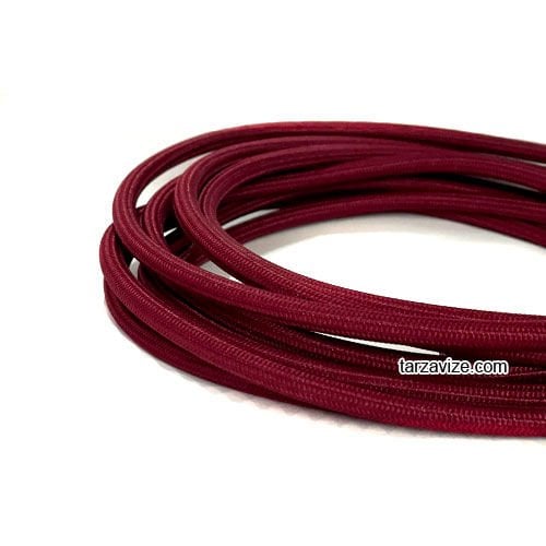 Tarzavize 2x0,50mm Bordo Renk Dekoratif Örgülü Kumaş Kablo, 1 Metre