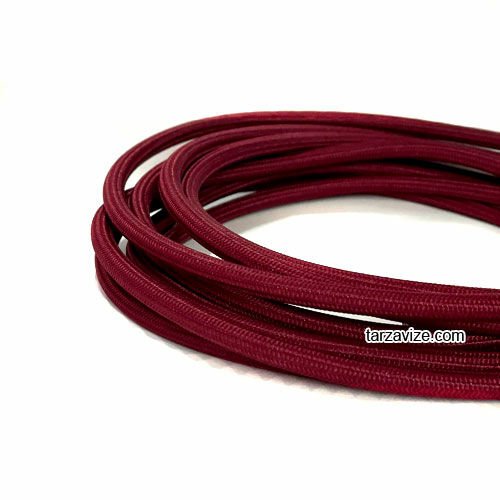 Tarzavize 2x0,50mm Bordo Renk Dekoratif Örgülü Kumaş Kablo, 5 Metre