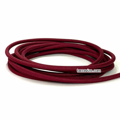 Tarzavize 2x0,50mm Bordo Renk Dekoratif Örgülü Kumaş Kablo, 5 Metre