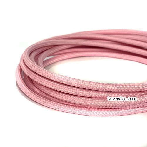 Tarzavize 2x0,50mm Açık Pembe Renk Dekoratif Örgülü Kumaş Kablo, 5 Metre