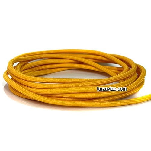 Tarzavize 2x0,50mm Koyu Sarı Renk Dekoratif Örgülü Kumaş Kablo, 5 Metre