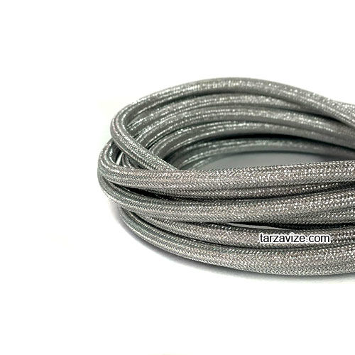 Tarzavize 2x0,50mm Krom Gümüş Renk Dekoratif Örgülü Kumaş Kablo, 5 Metre
